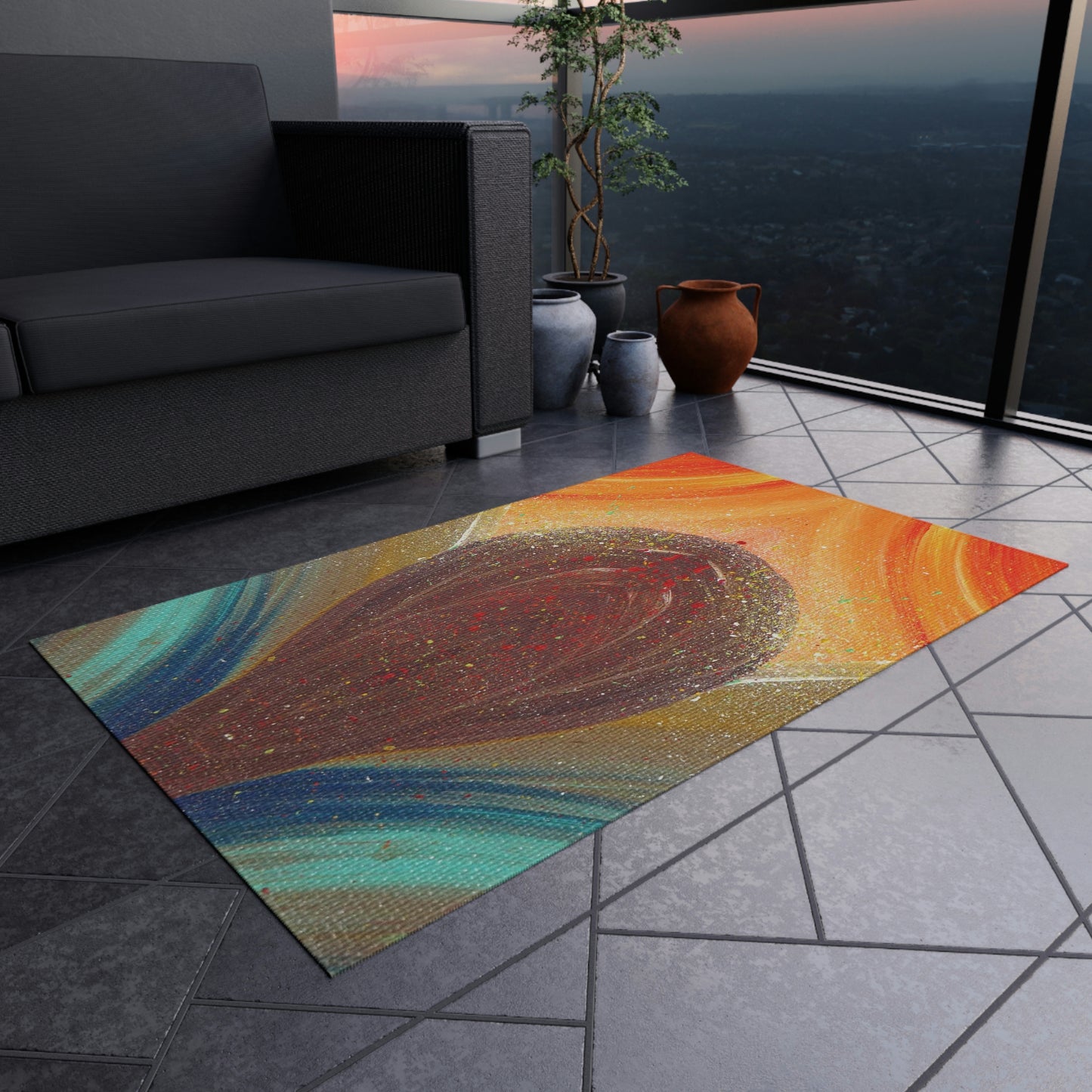 Flow of Magnetism Painting Outdoor Rug