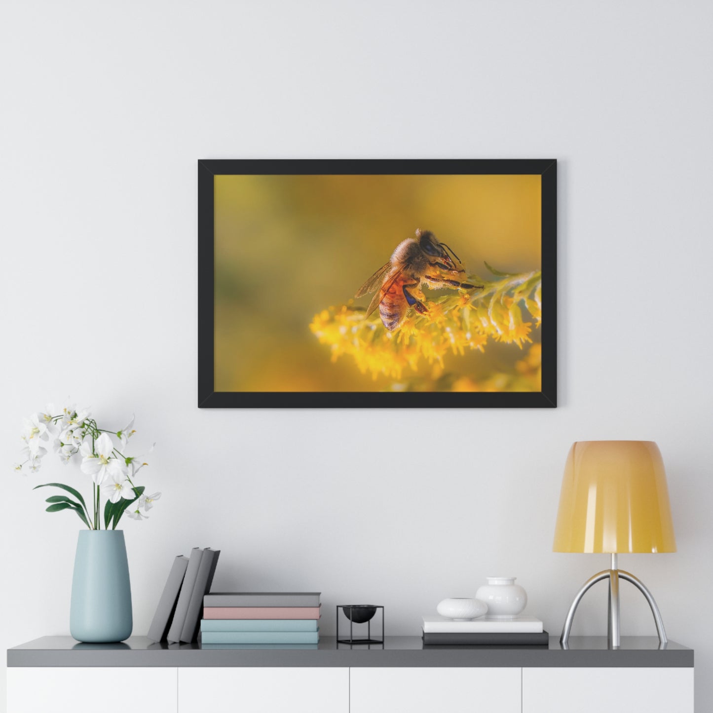 Golden Honey Bee Framed Matte Print