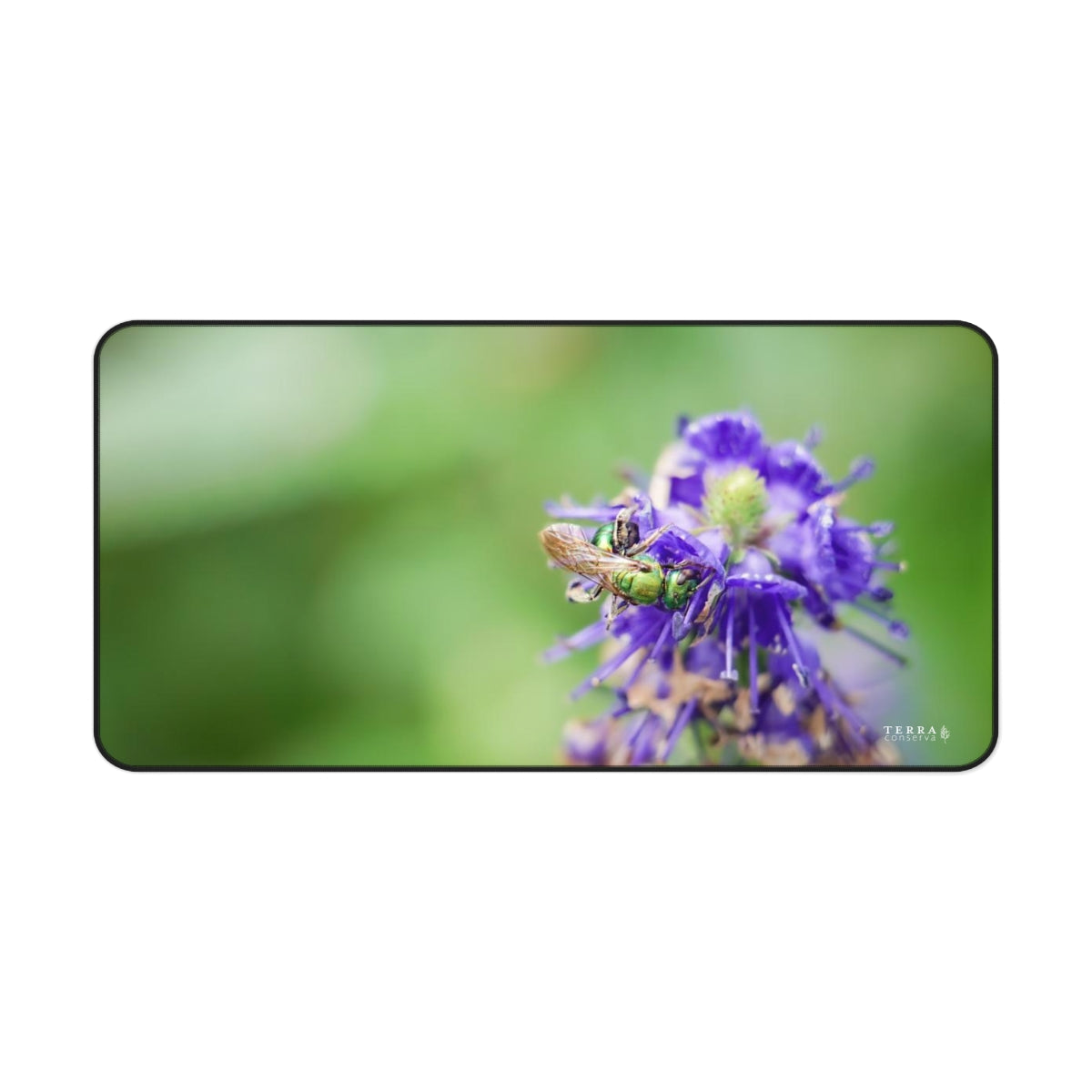 Green Sweat Bee Pollinates Flowers Full-Size Gaming Mousepad