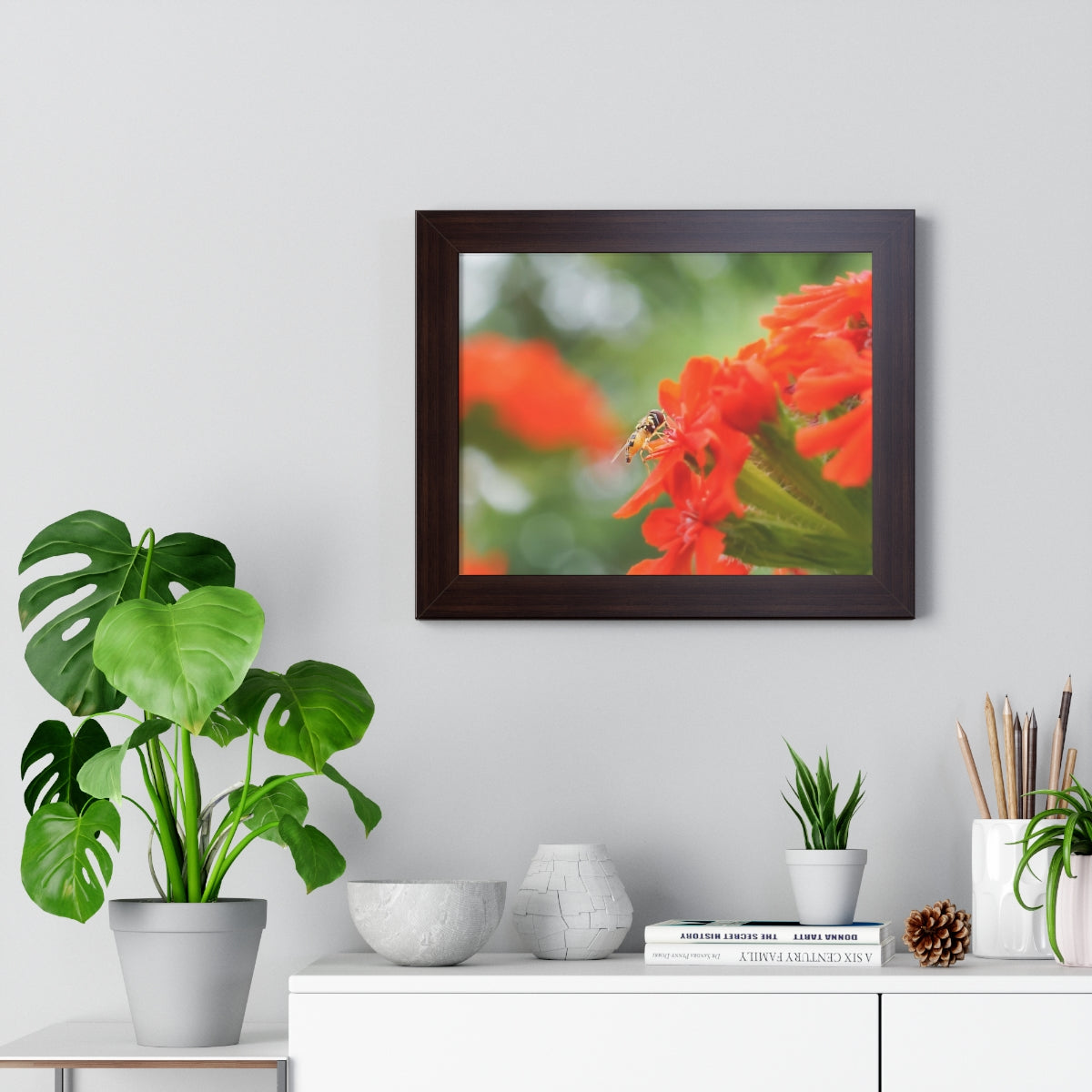 Flower Fly on Red Flowers Framed Matte Print