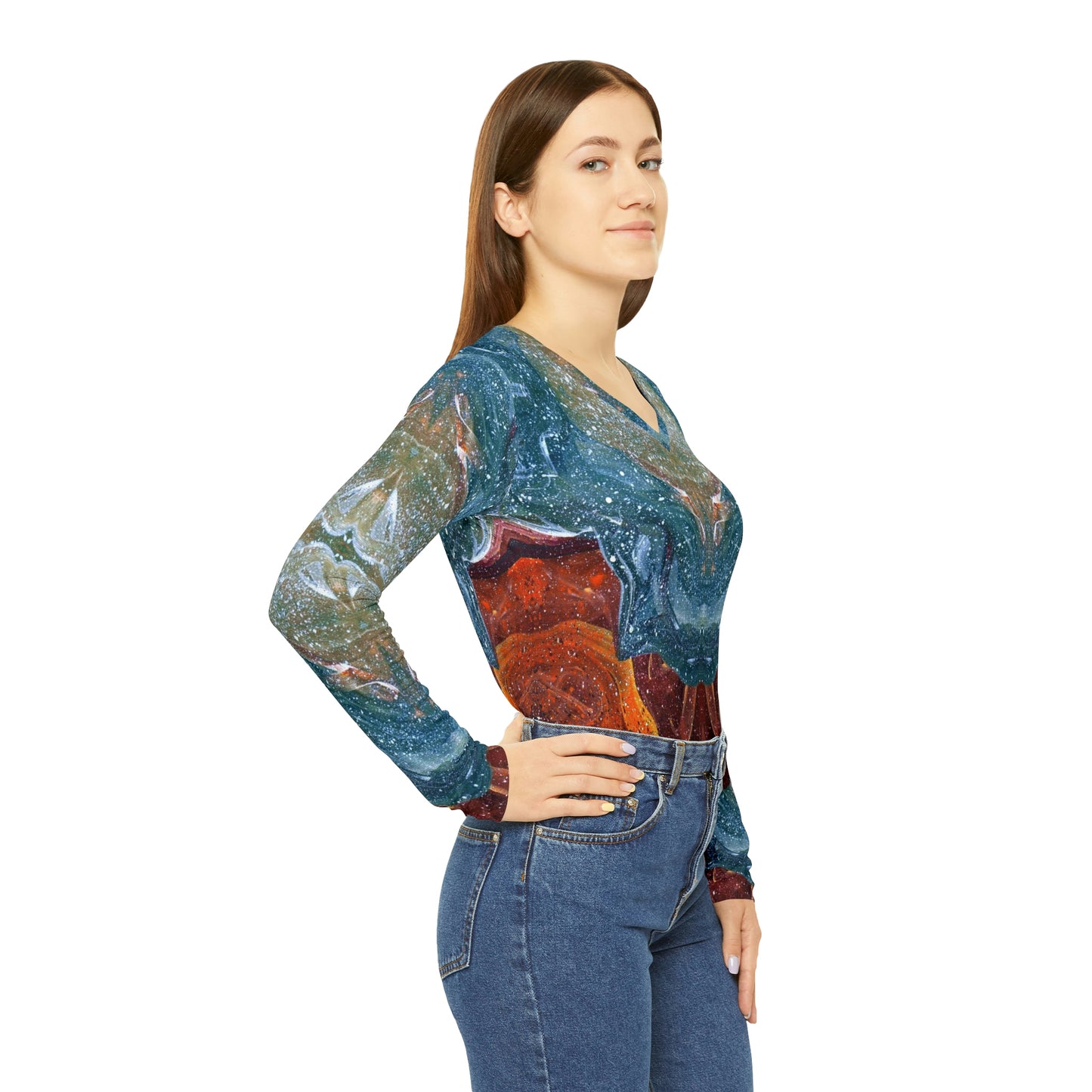 Cosmic Cell Division Women's Long Sleeve V-neck Shirt