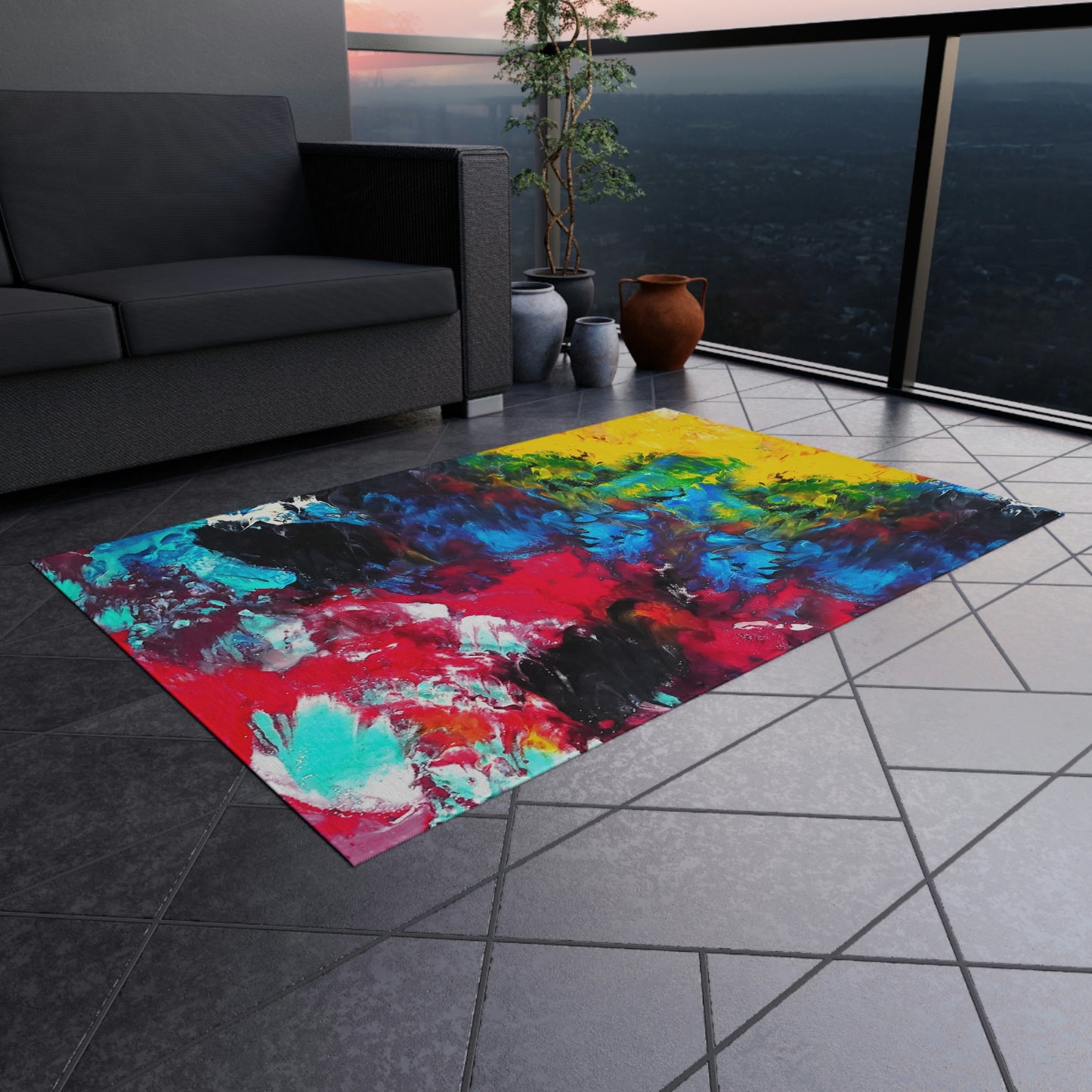 Colorful Paint Waves Outdoor Rug